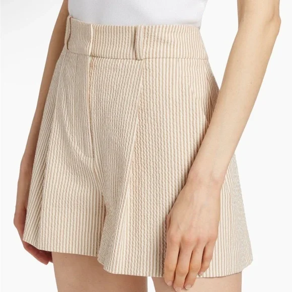 Veronica Beard Haina Seersucker Pleated Shorts Khaki White 6 NWT - Picture 6 of 16